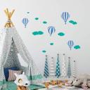Muursticker Luchtballonnen met wolken (2-kleurig)