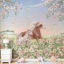 Fotomural de habitación infantil Caballos en el prado de flores - Kikki Belle