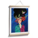Póster mujer con colibrí en la noche estrellada - Hülya