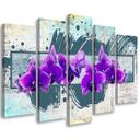 5 stykke lærred print Lilla orkidé blomster