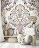 Fototapet med motiv akvarel ornamental blomstermedaljon i rosé 2,7 x 2,65 m