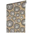tapet medusa hoved Versace non-woven tapet i beige og sølv luksus design tapet
