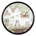 Póster infantil Viaje en globo de los amigos animales - Kvilis - Redondo
