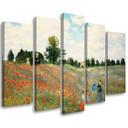 5 stykke lærredsprint, Field Of Poppies Claude Monet