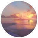 Fototapet - Rundt aerroscape - Solnedgang ved havet - vliesetapet/selvklæbende non-woven tapet
