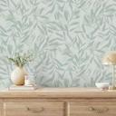Non-woven tapet i hvid grøn blade blad look vintage blomster natur 