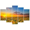 5 stykke lærredsprint, solsikker solnedgang