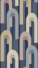 Non-woven tapet med rundbue-motiv i blå, beige grafik