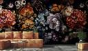 Fototapet med motivet Dark Floral med orkideer, hortensiaer 3,4 x 2,65 m