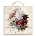 Cuadro de madera Redouté - Ramo de peonías rojas, moradas y blancas - 40x41,5 cm