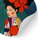 Vinilo decorativo Mujer con flores rojas y vestido estampado - Hülya - Redondo