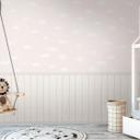Skyer lyserød hvid med træpanel beige - Ikke-vævet tapet sødt & udvideligt
