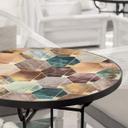 Plateau de table en verre - Hexagones dorés et cuivrés - Rond