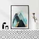 Póster de montañas abstractas en dorado y azul - SpaceFrog Designs