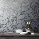 Papel pintado no tejido con hojas en hormigón de aspecto floral gris