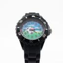 Sportliche Kinder Armbanduhr - Lernuhr analog aus Silikon - Fußball schwarz