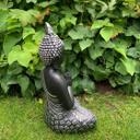Statuette Lao Bouddha en pierre artificielle décoration de jardin et extérieurs,  noir, argent - 20x15x33 cm