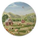 Cuadro de madera habitación infantil - Oliver Robins - Granja colorida con animales - Redondo