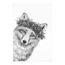 Póster de tela Zorro blanco y negro con corona de flores - Korenkova