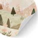Wallsticker pastelfarvet bjerglandskab med blomster - Treechild - Rund