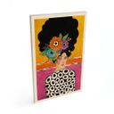 Cuadro de madera mujer con corona de flores de colores - Hülya