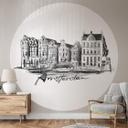 Fototapet - Rundt Love your City - Amsterdam Sort og hvid - vliesetapet/selvklæbende non-woven tapet