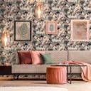 Papel pintado estilo jungla marrón rosa - Papel pintado no tejido vintage plantas hojas