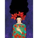 Fotomural boho - mujer con corona de flores rojas y pájaro - Hülya