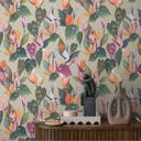 Blomstret tapet anthuriums farverig grøn beige - tropisk blomstermønster - Ikke-vævet tapet