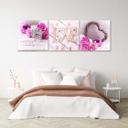 3 stykke lærredsprint, Pink Flower LOVE Inscription