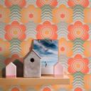 Vintage blomstertapet orange gul - retro ikke-vævet tapet i blomsterstil - vintage mønster tapet