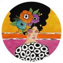 Vinilo decorativo Mujer con corona de flores de colores - Hülya - Redondo