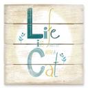 Cuadro de madera Loske - La vida es mejor con un gato - 40x41,5 cm