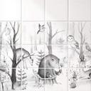 Azulejos Adhesivos Kvilis - Amigos animales en el bosque - blanco y negro - lote de 12