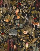 Fototapet med junglecollage med dyr og planter på sort baggrund 2,7 x 2,12 m