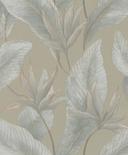 Papel pintado no tejido flores, hojas naturaleza floral en beige 