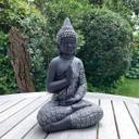 Statuette Lao Bouddha en pierre artificielle décoration de jardin et extérieurs,  noir, argent - 20x15x33 cm