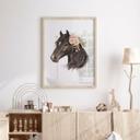Sort boho hesteplakat med roser | Børneplakat til hesteelskere 