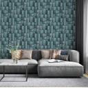 Papel pintado no tejido con motivo madera geométrico azul, turquesa aspecto 3D