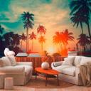 Sunset&Palms palmetræer tapet i turkis sort - non-woven tapet Designwalls 2 - 2,55 x 3,5 m