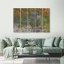 5 stykke lærredstryk, et blomstrende træ i rustengen