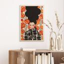 Cuadro de madera mujer con flores de amapola retro - Hülya