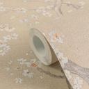 Blossom branch tapet beige hvid orange - Ikke-vævet tapet med kirsebærblomster 