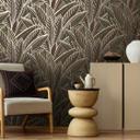 Papel pintado selva con motivo de hojas marrón negro oro - Papel pintado no tejido exótico moderno