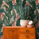 palme blade tapet beige grøn - blomstret non-woven tapet jungle motiv