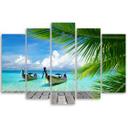 5 stykke lærredsprint Tropical Beach Sea Boats