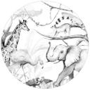 Sticker mural Kvilis - Amis des animaux dans la jungle en noir & blanc - Rond