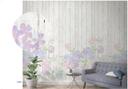 Fototapet med små blomster på træhegn Grå, træ-effekt 2,70 x 1,59 m