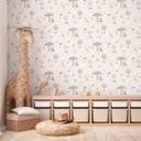 Safari tapet dyr beige farverig - Ikke-vævet tapet med giraf, zebra & elefant