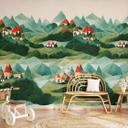 Fototapet Treechild - Small village in the middle of green hills
